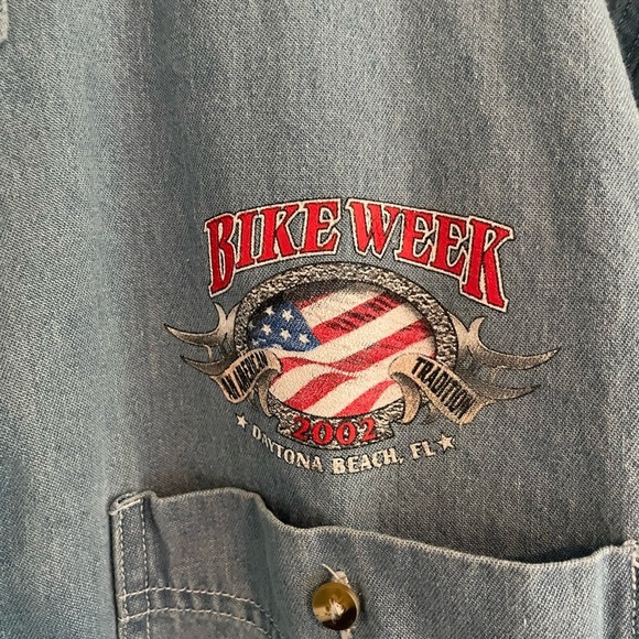 Vintage 2002 Daytona Beach Bike Week Denim button down shirt men’s medium - Picture 4 of 8